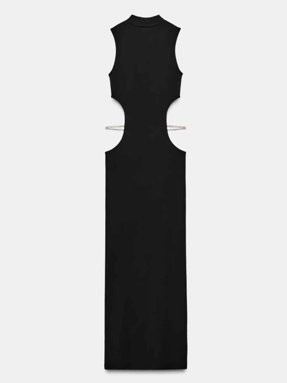 Zara NWT Black Mock Neck Maxi Dress w Jewel Chain Waist Cutout Detail Size Small